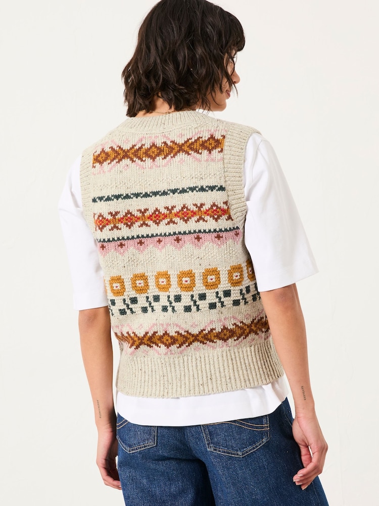 FatFace Knitted Floral Pattern Waistcoat - Imagen 2 de 5