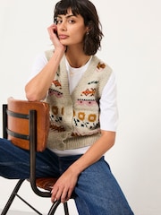 FatFace Knitted Floral Pattern Waistcoat - Imagen 3 de 5