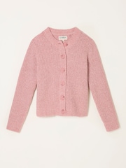 FatFace Faye Rose Pink Ribbed Crew Neck Knitted Cardigan - Image 1 of 1
