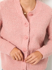 FatFace Faye Rose Pink Ribbed Crew Neck Knitted Cardigan - Image 4 of 6