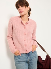 FatFace Faye Rose Pink Ribbed Crew Neck Knitted Cardigan - Image 5 of 6