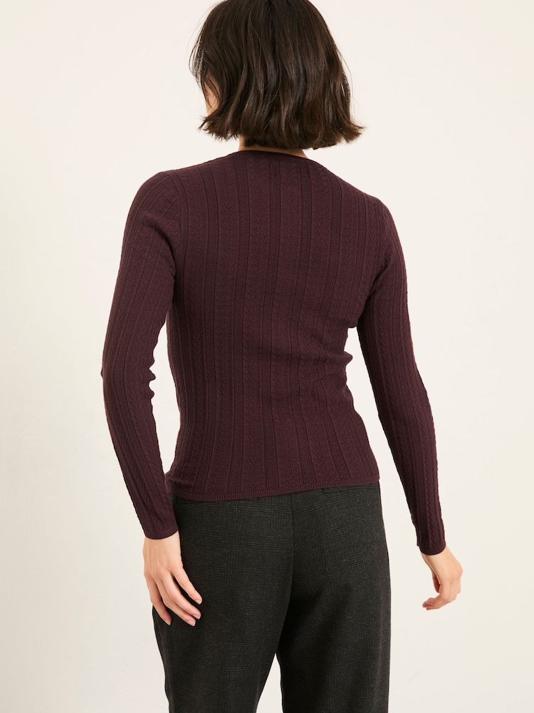 Chocolate marrom - Suéter Henley texturizado de malha FatFace - Imagem 2 de 5