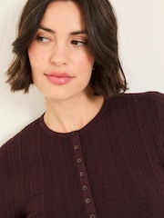 Chocolate marrom - Suéter Henley texturizado de malha FatFace - Imagem 3 de 5
