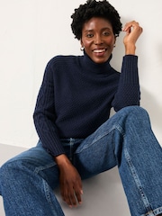 FatFace Freida Navy Turtle Neck Knitted Jumper - Image 1 of 5