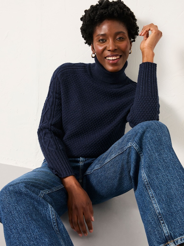 FatFace Freida Navy Turtle Neck Knitted Jumper - Image 1 of 5