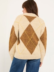 FatFace Ali Natural Argyle Knitted Jumper - Image 3 of 7