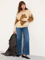 FatFace Ali Natural Argyle Knitted Jumper - Image 4 of 7