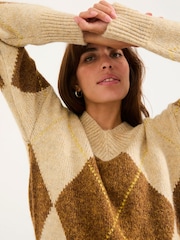 FatFace Ali Natural Argyle Knitted Jumper - Image 6 of 7