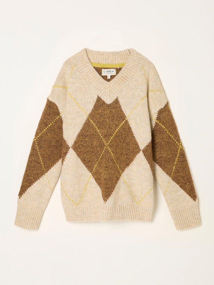 FatFace Ali Natural Argyle Knitted Jumper - Image 7 of 7 FatFace Ali Natural Argyle Knitted Jumper - Image 7 of 7