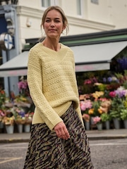 FatFace Stella Lemon Yellow V Neck Knitted Jumper - Image 1 of 7