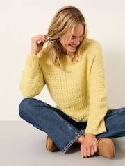 FatFace Stella Lemon Yellow V Neck Knitted Jumper - Image 4 of 7