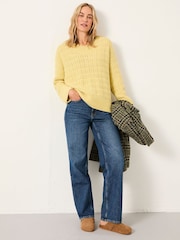 FatFace Stella Lemon Yellow V Neck Knitted Jumper - Image 6 of 7