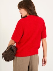 FatFace Keira Red Fluffy Short Sleeve Knitted T Shirt - Image 3 of 7