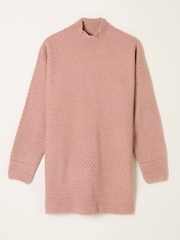 FatFace Blair Rose Pink Funnel Neck Long Line Knitted Jumper - Image 1 of 1