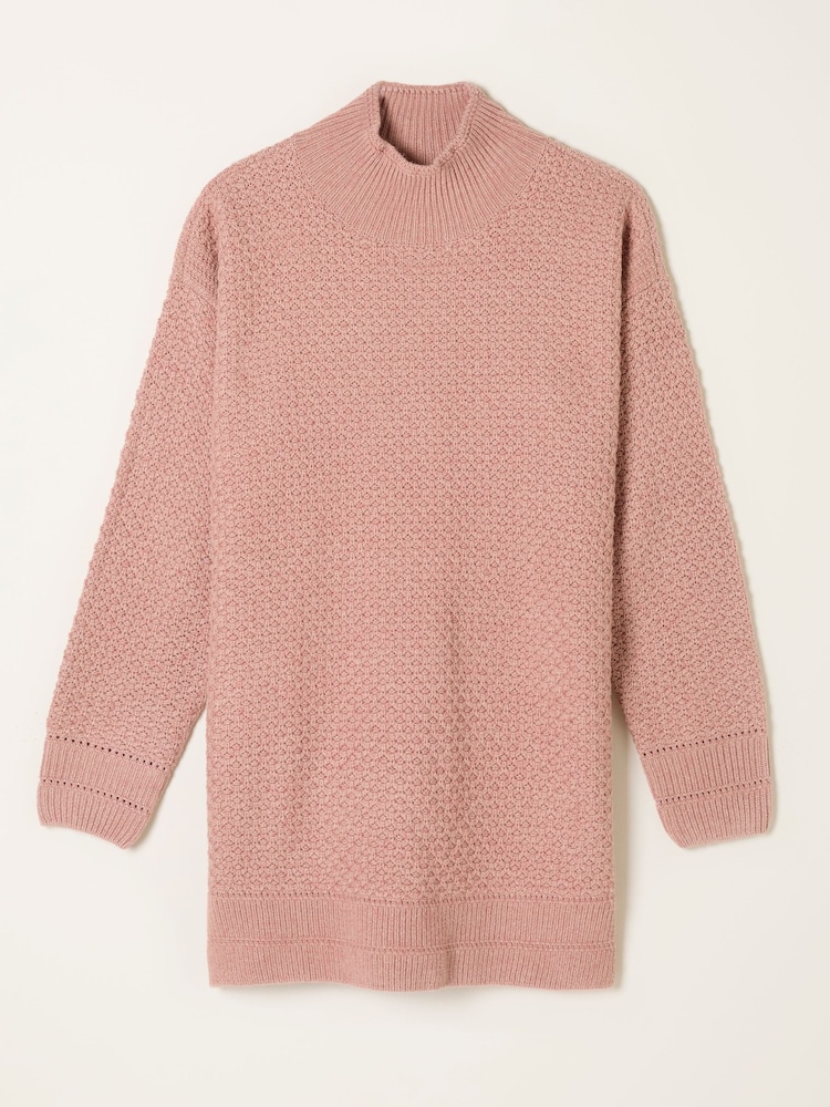 FatFace Blair Rose Pink Funnel Neck Long Line Knitted Jumper - Image 1 of 1