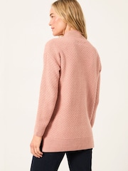FatFace Blair Rose Pink Funnel Neck Long Line Knitted Jumper - Image 2 of 5