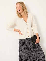 Blanco tiz - FatFace V Neck Knitted Cardigan - Imagen 1 de 5