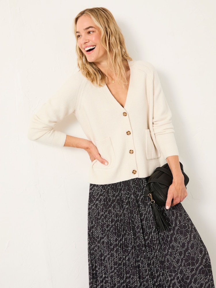 Blanco tiz - FatFace V Neck Knitted Cardigan - Imagen 1 de 5