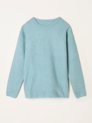 FatFace Ella Duck Egg Blue Textured Knitted Jumper - Image 5 of 5