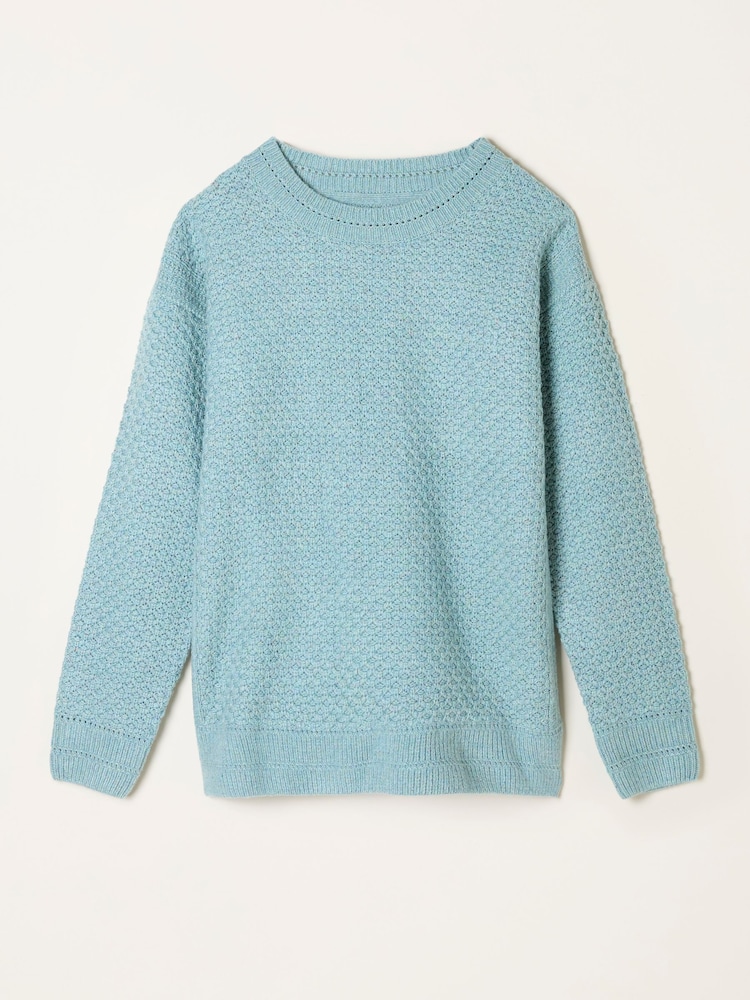 FatFace Ella Duck Egg Blue Textured Knitted Jumper - Image 5 of 5