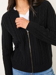 FatFace Loren Black Knitted Cable Bomber - Image 3 of 5
