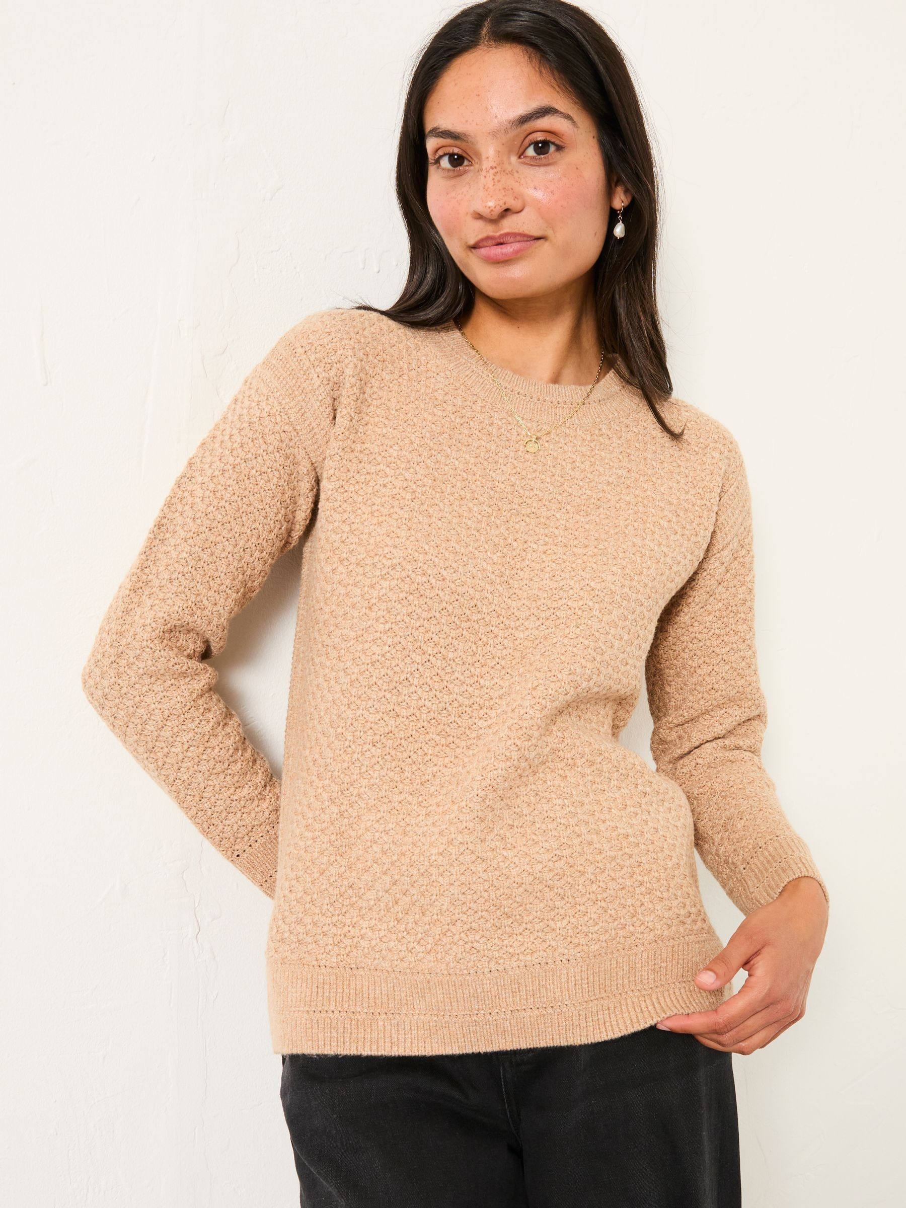Fat Face Women's Dark Natural Fatface Ella Textured Knitted Jumper