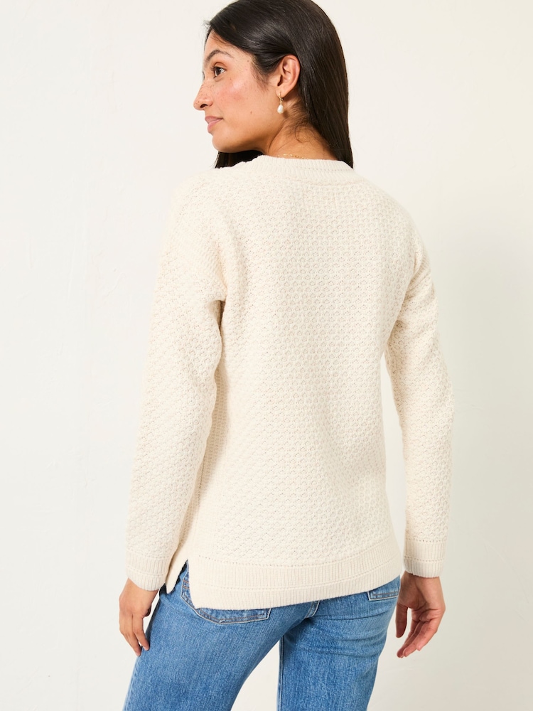 FatFace Ella Chalk White Textured Knitted Jumper - Image 2 of 4 FatFace Ella Chalk White Textured Knitted Jumper - Image 2 of 4
