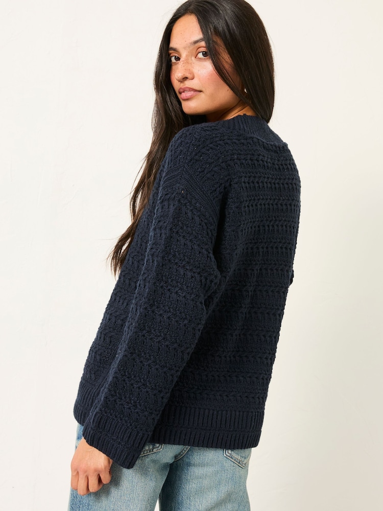 FatFace Stella Dark Navy V Neck Knitted Jumper - Image 2 of 6 FatFace Stella Dark Navy V Neck Knitted Jumper - Image 2 of 6