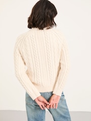 FatFace Faye Chalk White Cable Crew Neck Knitted Cardigan - Image 3 of 6