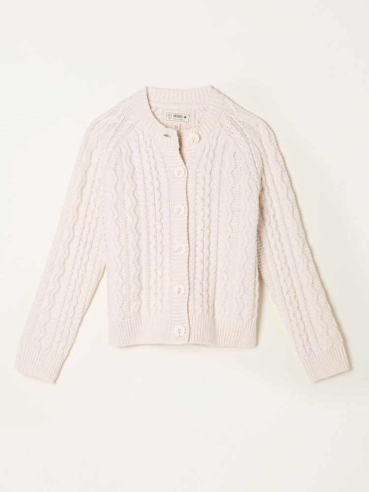 FatFace Faye Chalk White Cable Crew Neck Knitted Cardigan - Image 6 of 6 FatFace Faye Chalk White Cable Crew Neck Knitted Cardigan - Image 6 of 6
