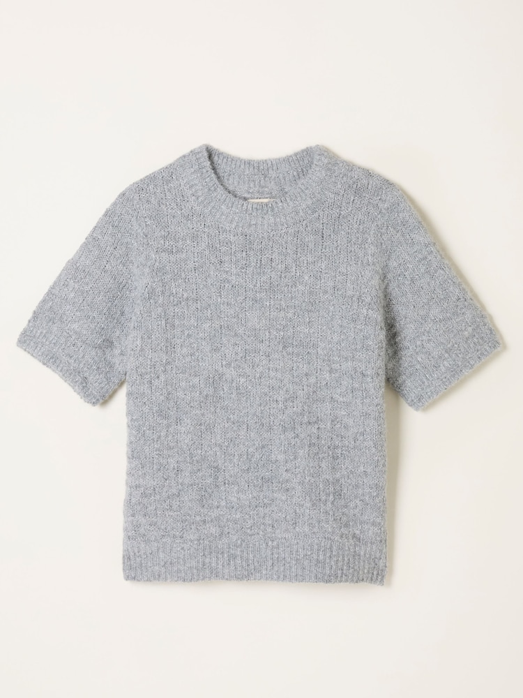 FatFace Keira Mid Grey Fluffy Short Sleeve Knitted T Shirt - Image 1 of 1 FatFace Keira Mid Grey Fluffy Short Sleeve Knitted T Shirt - Image 1 of 1