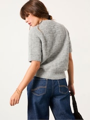 FatFace Keira Mid Grey Fluffy Short Sleeve Knitted T Shirt - Image 2 of 6