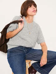 FatFace Keira Mid Grey Fluffy Short Sleeve Knitted T Shirt - Image 3 of 6