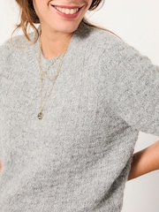 FatFace Keira Mid Grey Fluffy Short Sleeve Knitted T Shirt - Image 4 of 6