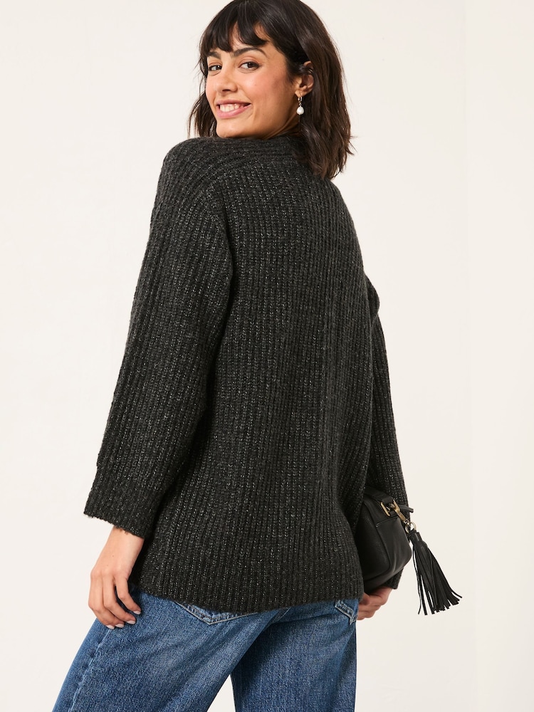FatFace Blanche Charcoal Grey Oversized Knitted Cardigan - Image 2 of 5 FatFace Blanche Charcoal Grey Oversized Knitted Cardigan - Image 2 of 5