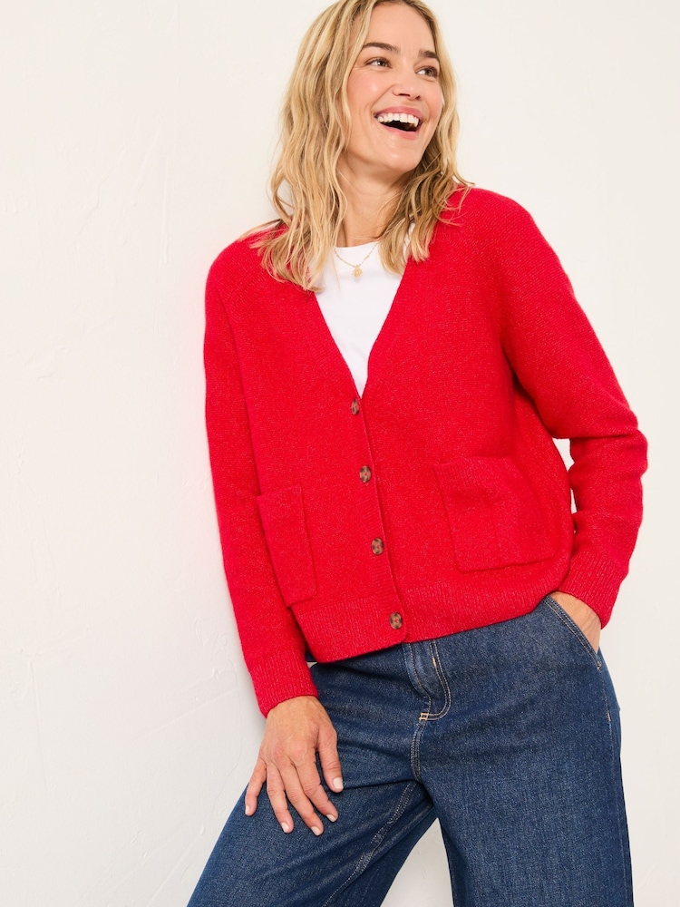 Rojo - FatFace V Neck Knitted Cardigan - Imagen 1 de 6