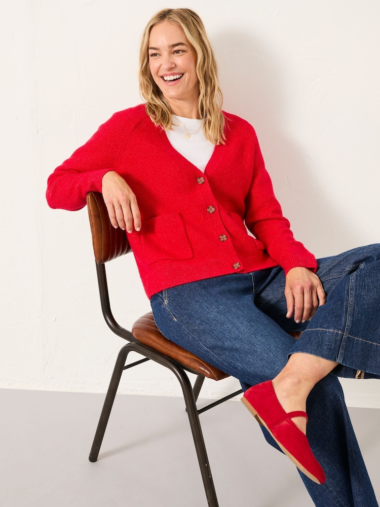 Rojo - FatFace V Neck Knitted Cardigan - Imagen 2 de 6