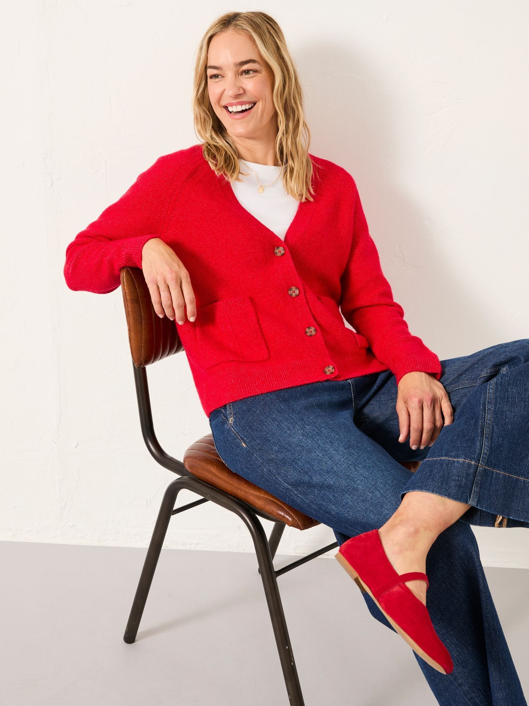 Buy FatFace Polly Red V Neck Knitted Cardigan from the Next UK