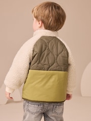 Green Borg Nylon Bomber Borg Nylon Colourblock Shacket (3mths-7yrs) - Image 3 of 6