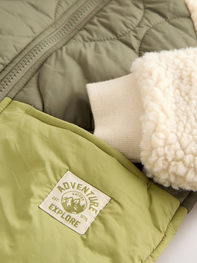 Green Borg Nylon Bomber Borg Nylon Colourblock Shacket (3mths-7yrs) - Image 6 of 6 Green Borg Nylon Bomber Borg Nylon Colourblock Shacket (3mths-7yrs) - Image 6 of 6