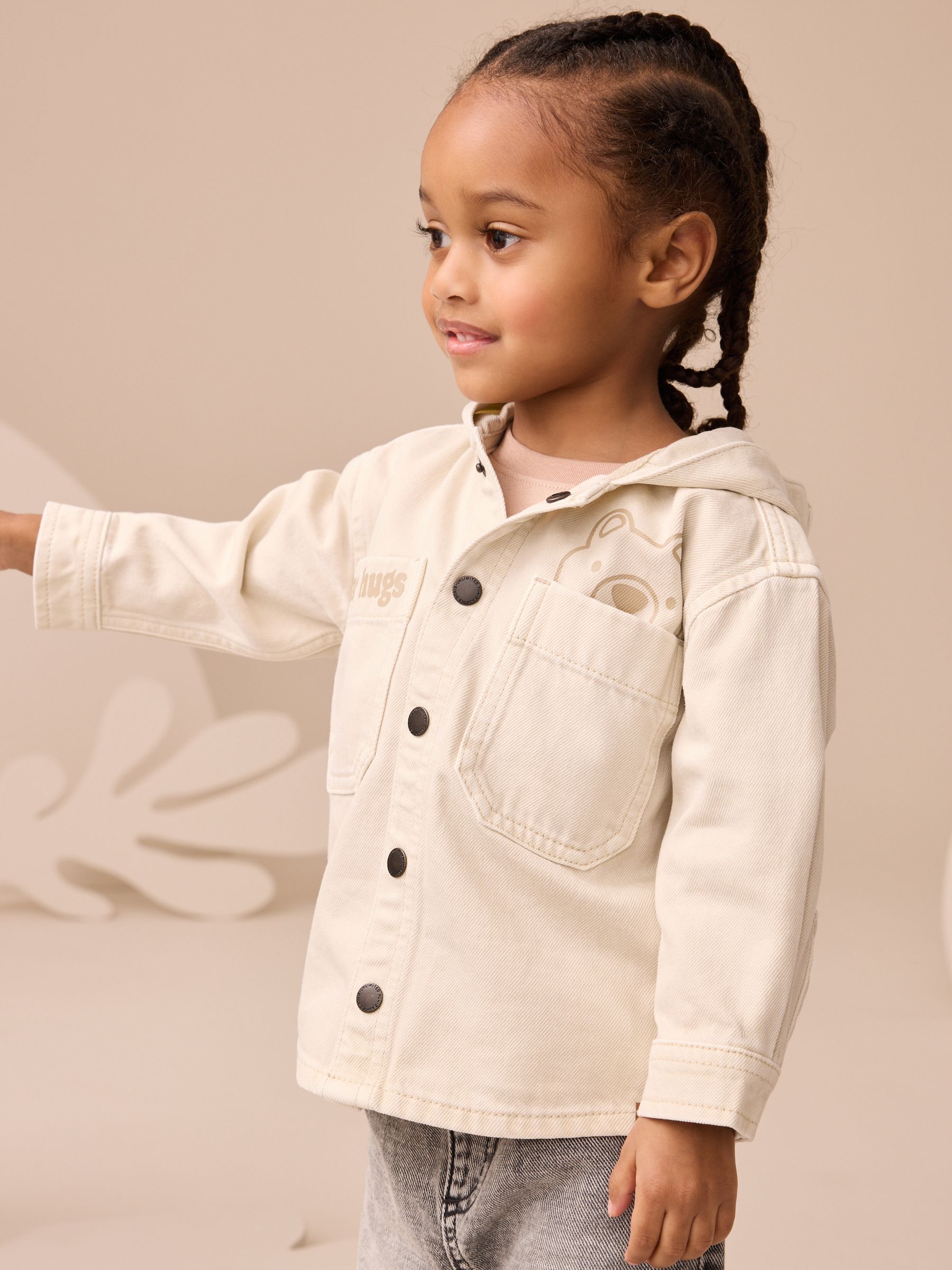 Ecru Bear Twill Hooded Overshirt and T-Shirt Set (3mths-7yrs)