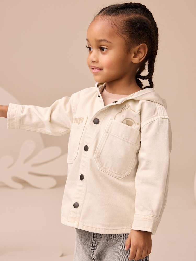 Ecru Bear Twill Hooded Overshirt and T-Shirt Set (3mths-7yrs) - Image 1 of 5