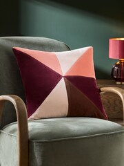 Burgundy Red 50 x 50cm Multi Patchwork Velvet Cushion - Image 1 of 6
