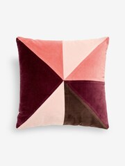Burgundy Red 50 x 50cm Multi Patchwork Velvet Cushion - Image 4 of 6