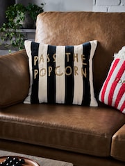 Black/White 43 x 43cm Popcorn Slogan Stripe Velvet Cushion - Image 1 of 5