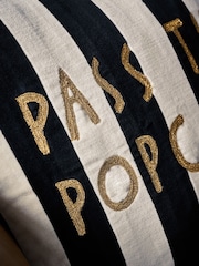 Black/White 43 x 43cm Popcorn Slogan Stripe Velvet Cushion - Image 2 of 5