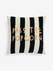 Black/White 43 x 43cm Popcorn Slogan Stripe Velvet Cushion - Image 3 of 5
