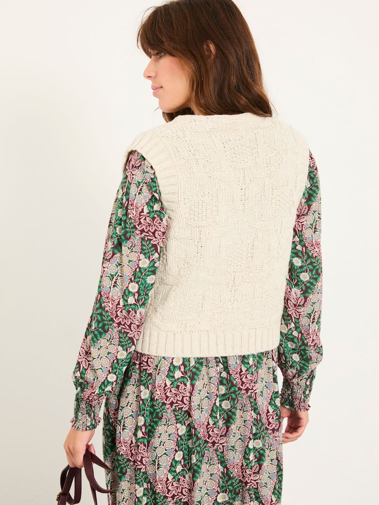 FatFace Ivory Tulip Knitted Waistcoat - Image 2 of 5 FatFace Ivory Tulip Knitted Waistcoat - Image 2 of 5