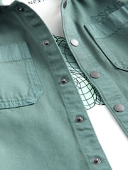 Dark Teal Blue Twill Hooded Overshirt and T-Shirt Set (3mths-7yrs) - Image 11 of 11