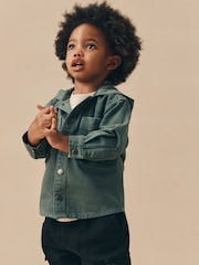 Azul verde azulado oscuro - Twill Hooded Overshirt and T-Shirt Set (3mths-7yrs) - Imagen 3 de 10
